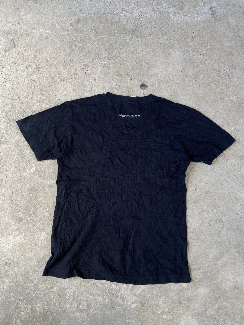 ursus.izzue X BAPE BY A BATHING APE" Black Tshirt (Category: Formal Shirts) located in Cavite. Submitted by abasolo_jv (Listing ID 1469053103, Image 2). Description: Good Condition 10/10Color rate No issues no pinhole 20x26 Dimes fresh from bale need wash .
