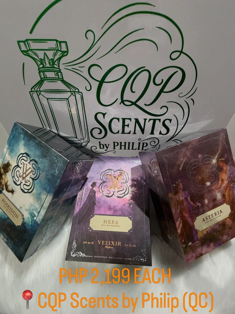 Velixir Hera & Velixir Poseidon BNIB (Php 2199j (Category: Fragrance & Deodorants) located in Quezon City. Submitted by cqpscentsbyphilip (Listing ID 1468935036, Image 1). Description: Php 2,199 each BNIB VELIXIR HERA VELIXIR POSEIDON 📍CQP Scents by Philip (QC) PM!.