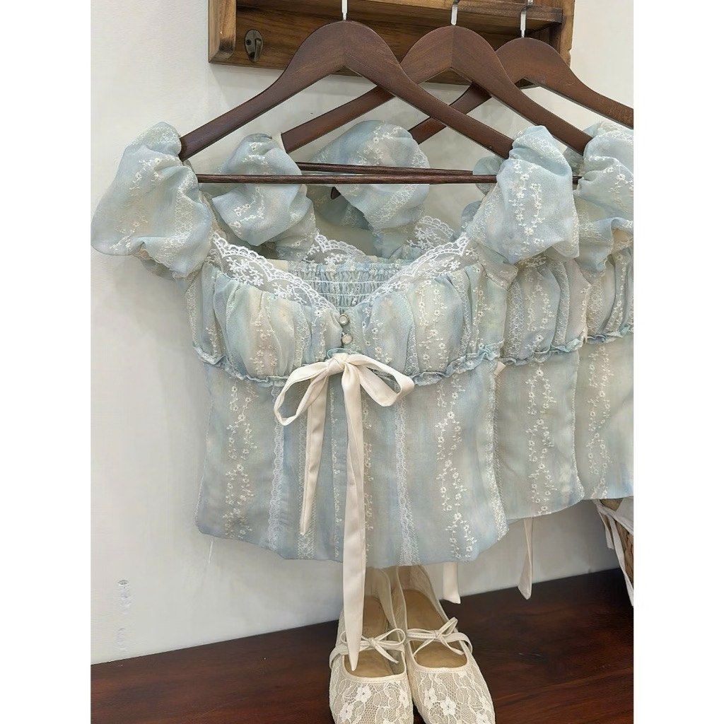 Vietnam Light Blue Top (Category: Blouses) located in Manila. Submitted by jqmdyb (Listing ID 1468993381, Image 1). Description: 🚨 RUSH SALE – ₱599 🚨 Light Blue Floral Lace Puff Sleeve Coquette Top ✨ Never been used ✨ No issues ✨ bought from Vietnam ✨ Small size ✨ Negotiable RFS: Wrong size 📍Bagumbayan Taguig.