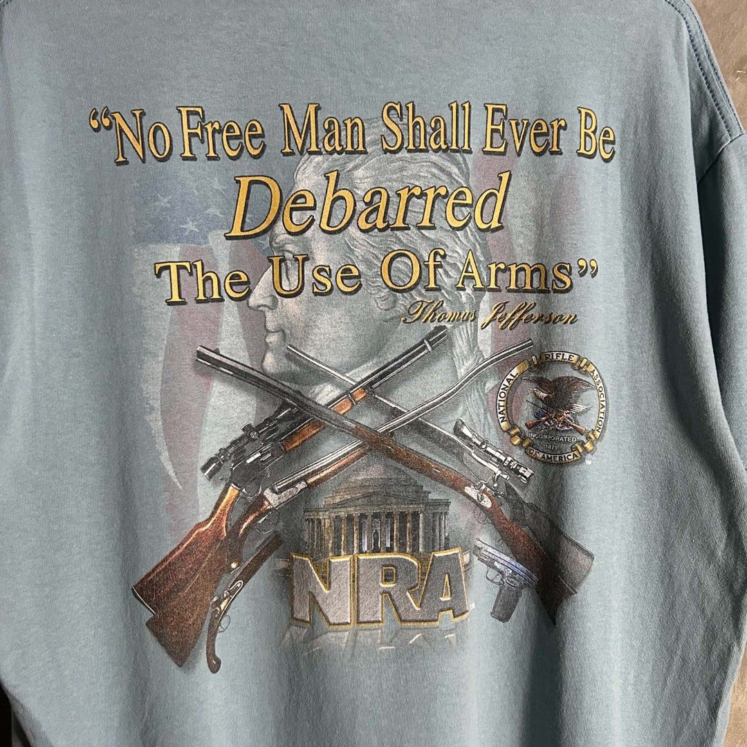 Vintage 2000’s NRA - Mullet Tee (Category: Tshirts & Polo Shirts ) located in Tayabas. Submitted by streetdept.ph (Listing ID 1469111099, Image 2). Description: Vintage 2000’s NRA - Mullet Tee Measurements (inches): Width: 21.5” Length: 29” Tagged as Large 8/10 condition Flaw/s: both armpit has issues & minimal hairlines .