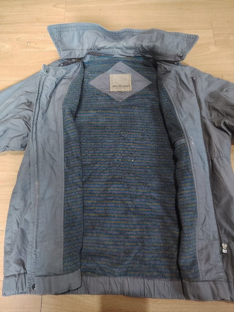 Vintage 90's JIMY MACROAD Bomber Jacket (Category: Coats, Jackets and Outerwear) located in Porac. Submitted by brightward2077 (Listing ID 1469083956, Image 3). Description: - Brand/Style: JIMY MACROAD BOMBER JACKET by GIFUTAKE - Lining: Cozy striped interior in blue, brown, and green tones - Features: Stand-up collar, front zipper closure, and convenient side pockets - Sizing: Tagged size 40 (Regular fit) - Condition/Vibe: Vintage, very light fa