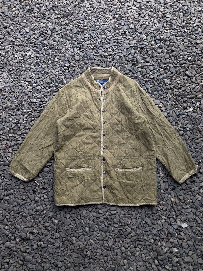 VINTAGE POLO RALPH LAUREN (Category: Coats, Jackets and Outerwear) located in Manila. Submitted by https_uno (Listing ID 1468999138, Image 1). Description: • Brand: Polo by Ralph Lauren • Style: Military-inspired diamond-quilted liner / cardigan jacket • Color: Olive / khaki green • Era: 1990s vintage • Features: Snap-button closure, stand collar, front hand pockets, and lightweight quilted construction..