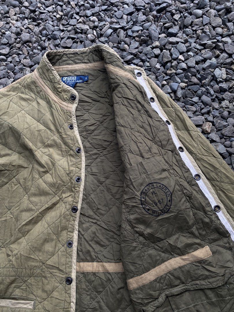 VINTAGE POLO RALPH LAUREN (Category: Coats, Jackets and Outerwear) located in Manila. Submitted by https_uno (Listing ID 1468999138, Image 3). Description: • Brand: Polo by Ralph Lauren • Style: Military-inspired diamond-quilted liner / cardigan jacket • Color: Olive / khaki green • Era: 1990s vintage • Features: Snap-button closure, stand collar, front hand pockets, and lightweight quilted construction..