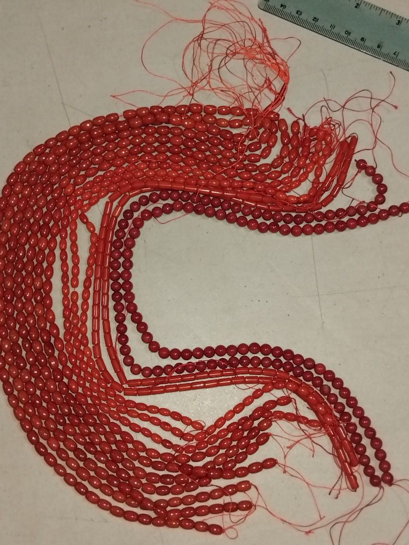 Vintage Red Coral Bead Strands Bundle (14 Strands) (Category: Craft Supplies & Tools) located in Marikina City. Submitted by my-an (Listing ID 1468946543, Image 1). Description: Perfect for jewelry makers, crafters, accessories designers, or gemstone collectors! This is a rare destination find of authentic vintage stock purchased from the wholesale markets of Quiapo back in the early 2000s. What’s included in the 14-strand bundle: • Oval / Barrel