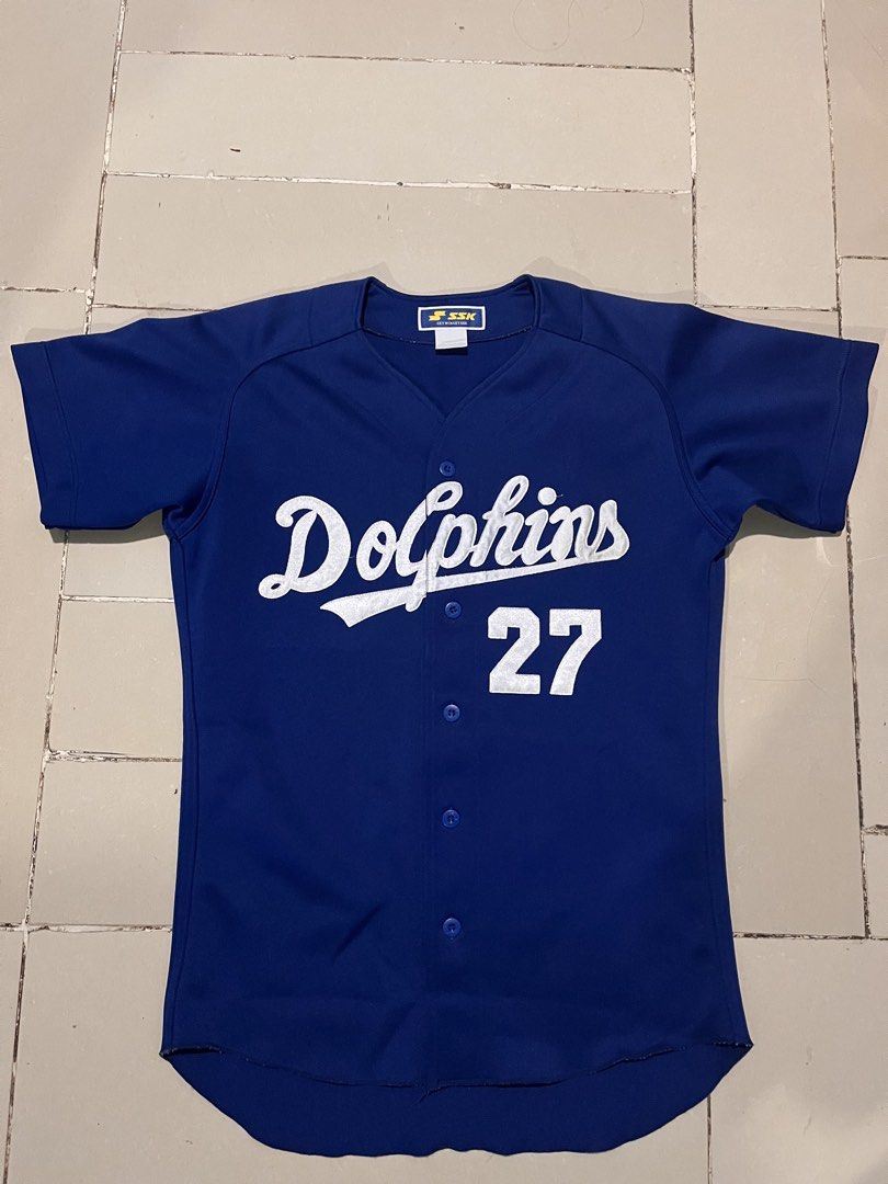 Vintage SSK Dolphins Baseball Jersey (Category: Formal Shirts) located in Valencia. Submitted by hunterxthrifter (Listing ID 1469114659, Image 1). Description: GOOD ASNEW NEEDWASH NO ISSUE W-23 L-28 .