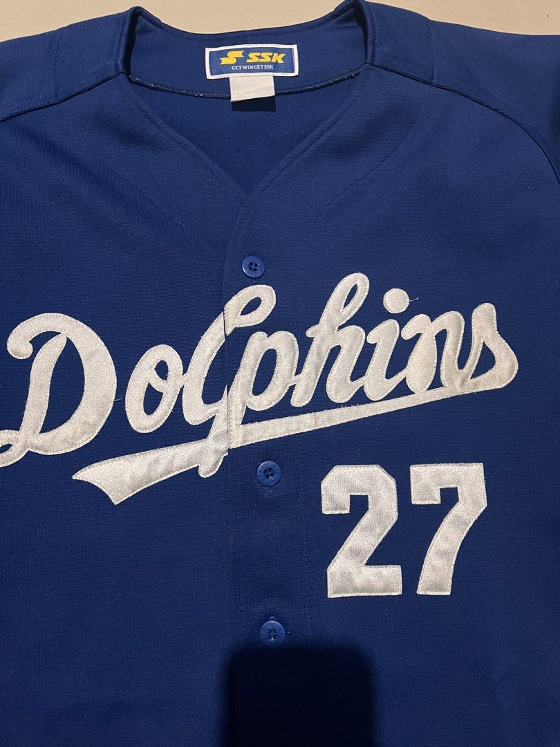 Vintage SSK Dolphins Baseball Jersey (Category: Formal Shirts) located in Valencia. Submitted by hunterxthrifter (Listing ID 1469114659, Image 2). Description: GOOD ASNEW NEEDWASH NO ISSUE W-23 L-28 .