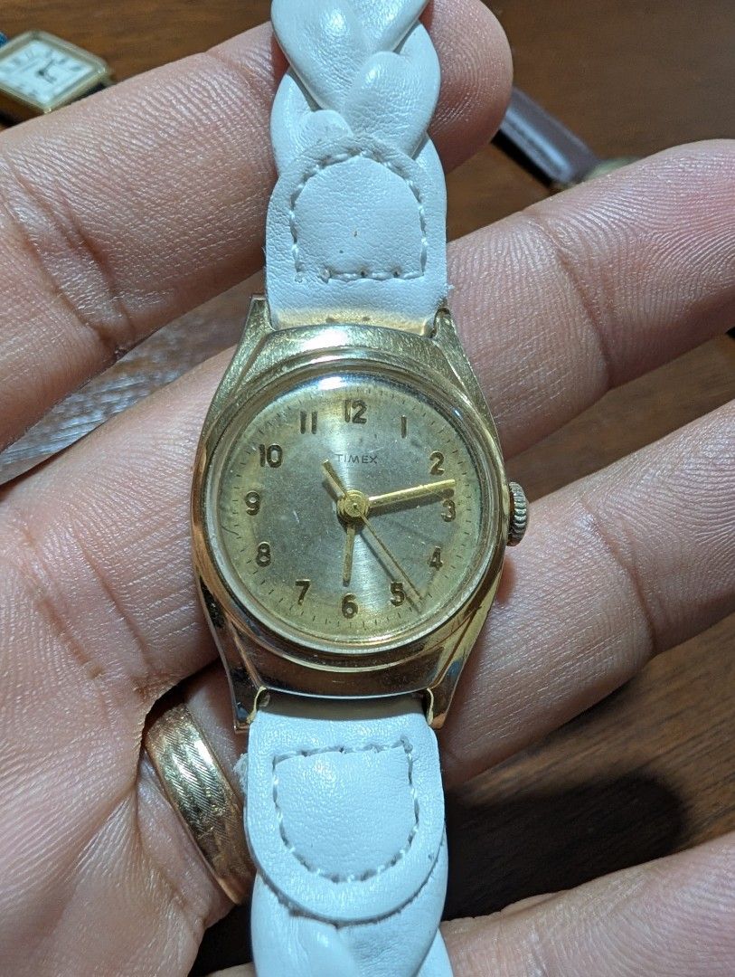 Vintage Timex Ladies Watch (Category: Women's Watches) located in Makati City. Submitted by greatbuysmnl (Listing ID 1469035721, Image 1). Description: Vintage Ladies Timex Manual Wind Shockproof White leather strap Made in Great Britain .