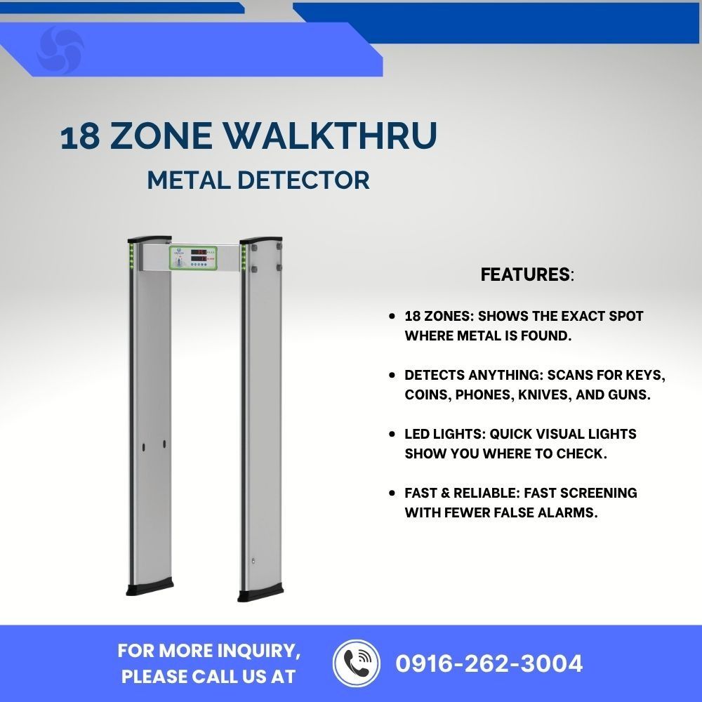 Walkthrough Metal Detector, Indoor Metal Detector Gate (Category: Everything Else Others) located in Manila. Submitted by cyrenejoye (Listing ID 1468938802, Image 1). Description: - Built-in audio and LED alarm indicators - Designed for high-traffic operation and reliable performance - Sleek silver design suitable for offices, schools, events, and public venues - For inquiries, contact 0916-262-3004.