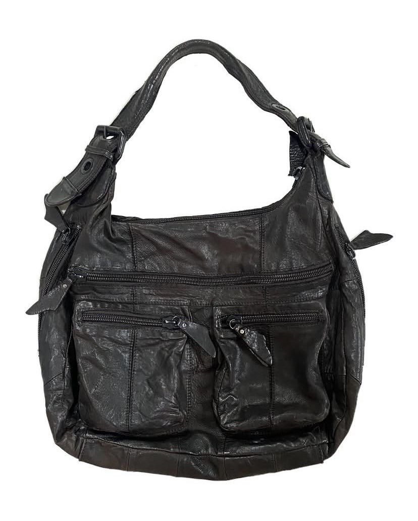 waltz leather bag (Category: Shoulder Bags) located in Minalabac. Submitted by binx.xoxo (Listing ID 1469092697, Image 1). Description: • length (body): 13.5 in • length (strap): 8 in •width: 18 in • base: 4.5 in • sturdy leather •7 compartments •damaged zipper inside •has minimal leather tear.