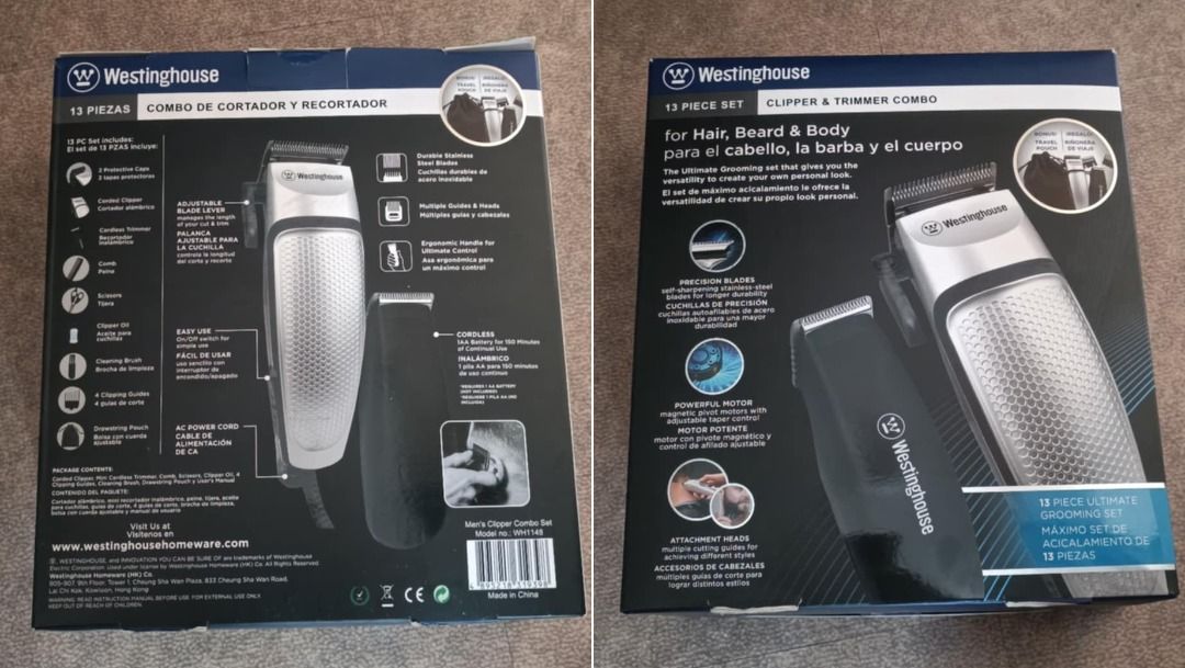 Westinghouse Hair Clipper Only (Category: Men's Grooming) located in Valenzuela. Submitted by habejavier (Listing ID 1469028209, Image 1). Description: Westinghouse Corded Hair Trimmer Brand new/unused for only PHP 1,000! - Valued at PHP 2,000! - Stainless Steel Blades - Adjustable Blade Lever - On/Off Switch for Simple Use - Ergonomic Design Grip Please note: Hair Trimmer ONLY, NO beard trimmer. Complete accessories in original packaging: - Prot