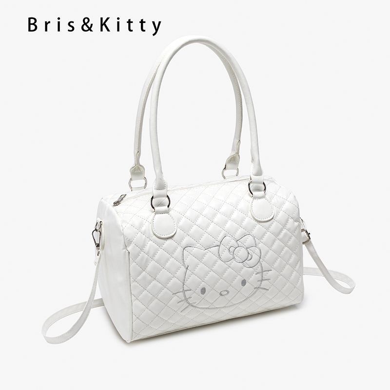 White Quilted Hello Kitty Shoulder Bag with Labubu Plush (Category: Shoulder Bags) located in Manila. Submitted by mengxir20193848 (Listing ID 1465719268, Image 2). Description: - Color: White with chic quilted design - Design: Kitty embroidered outline on the front - Versatility: Includes double top handles and a detachable shoulder strap - Interior: Clean fabric lining with a convenient zipper pocket and roomy space for daily essentials - Bonus