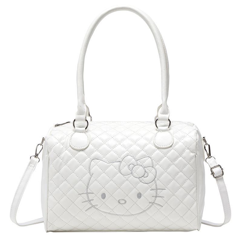 White Quilted Hello Kitty Shoulder Bag with Labubu Plush (Category: Shoulder Bags) located in Manila. Submitted by mengxir20193848 (Listing ID 1465719268, Image 1). Description: - Color: White with chic quilted design - Design: Kitty embroidered outline on the front - Versatility: Includes double top handles and a detachable shoulder strap - Interior: Clean fabric lining with a convenient zipper pocket and roomy space for daily essentials - Bonus