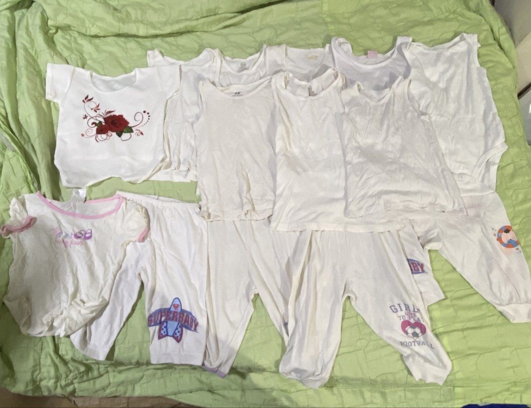 White Set Bundle Baby Clothes (Category: Babies & Kids Fashion) located in General Trias. Submitted by sofiethrifts (Listing ID 1469063353, Image 1). Description: - 10 tops and 5 bottom.