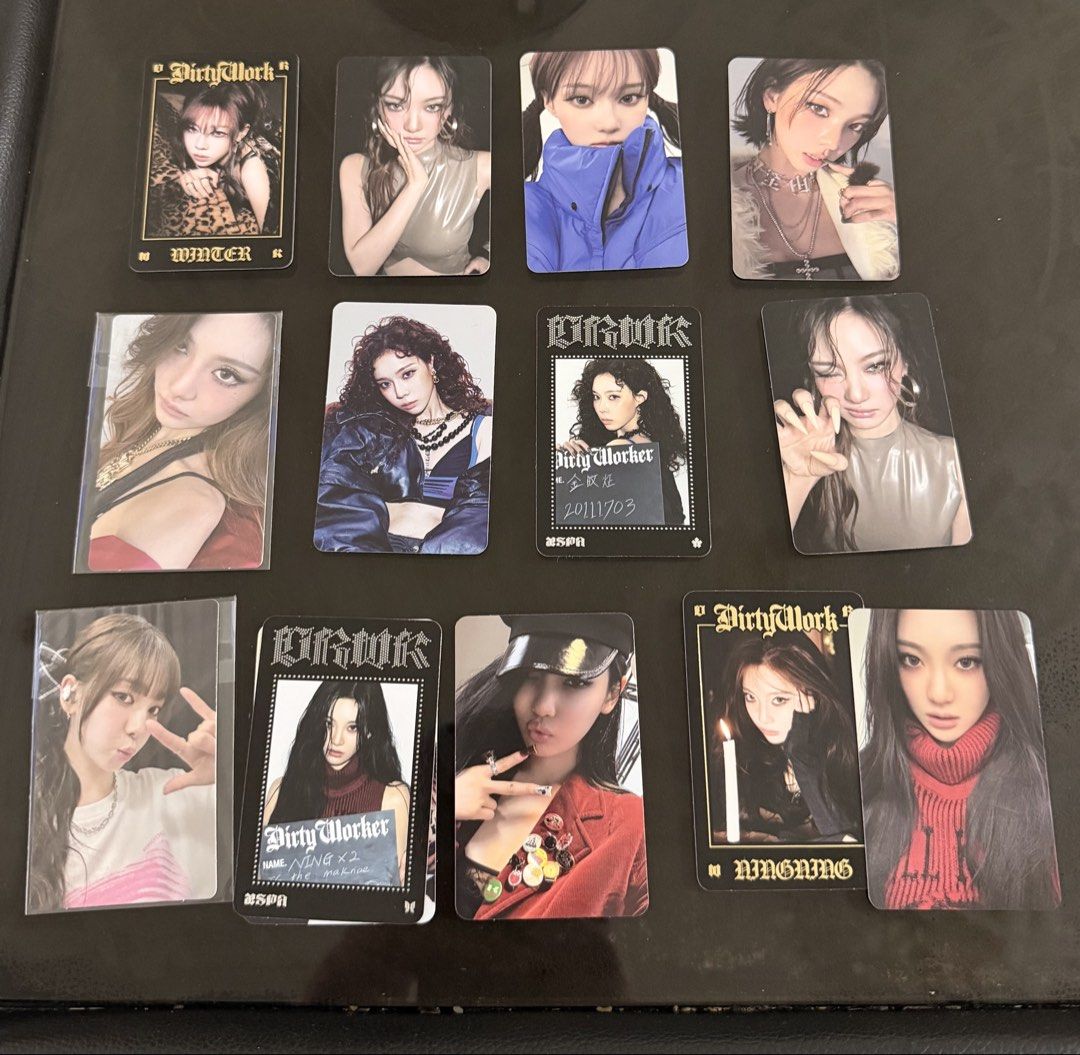 Winter, Karina, Ningning (Category: Raw Singles) located in Pasig City. Submitted by philzyper (Listing ID 1468974564, Image 1). Description: - Official aespa Dirty Work era photocards (Winter, Karina, Ningning) - Variety of poses: ID card style, close-ups, and special frames - Condition: Clean pulls, stored in sleeves immediately upon opening - Selling options: Available as a complete set or individual pieces - Mode of transaction: Message for p