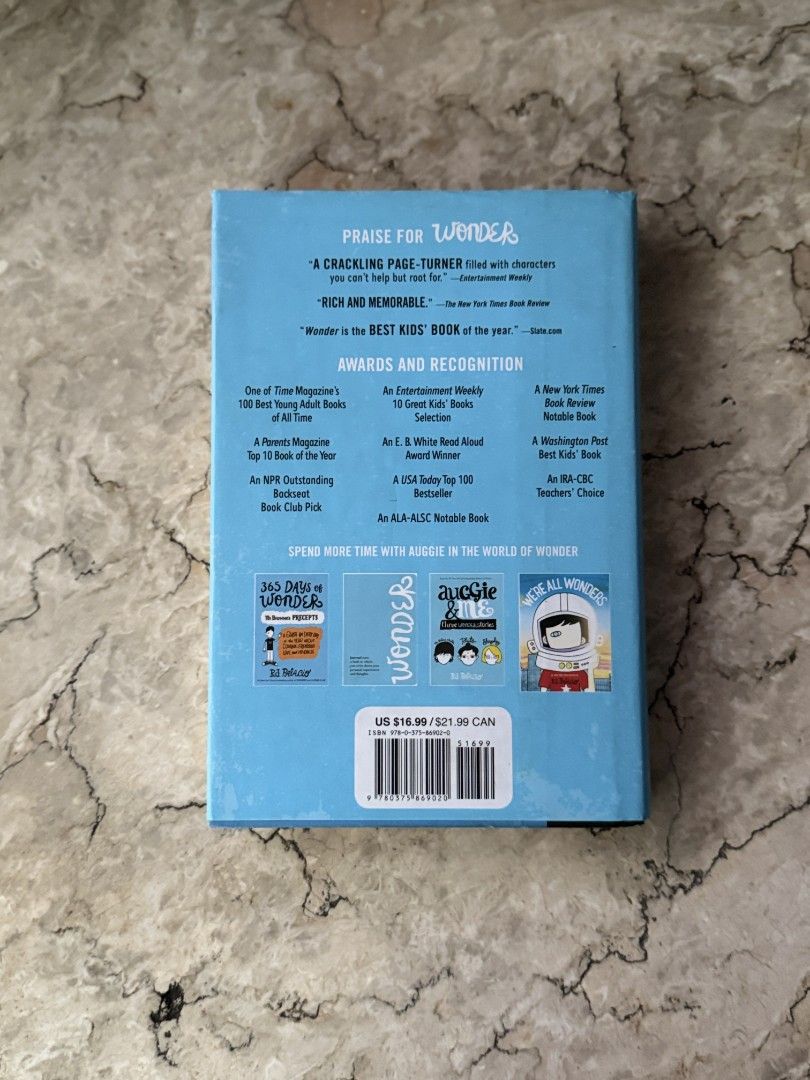 Wonder by R.J. Palacio (Hardbound) (Category: Storybooks) located in Malabon City. Submitted by betterdaysbookstore (Listing ID 1469054988, Image 2). Description: Panregalo sa inaanak (ages 10-14) or palate cleanser 📍 location: Valenzuela 💳 payment: Gcash 📦 Shipping via J&T only 📌 Note: • payment first policy • delivery fee c/o buyer • more photos available upon request.