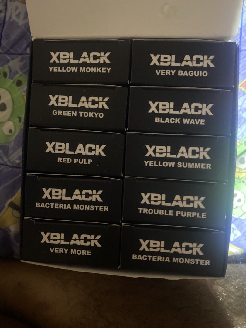 Xblack vape (Category: Looking For) located in Manila. Submitted by dwayne_csmr (Listing ID 1469132959, Image 1). Description: - Item: Xblack Blind Box Full Set (10 boxes) - Condition: Brand new, unopened in original outer carton - Includes: Yellow Monkey, Very Baguio, Green Tokyo, Black Wave, Red Pulp, Yellow Summer, Bacteria Monster, Trouble Purple, and Very More - Perfect way to complete the entire series in one go - Reason for selling: Friend