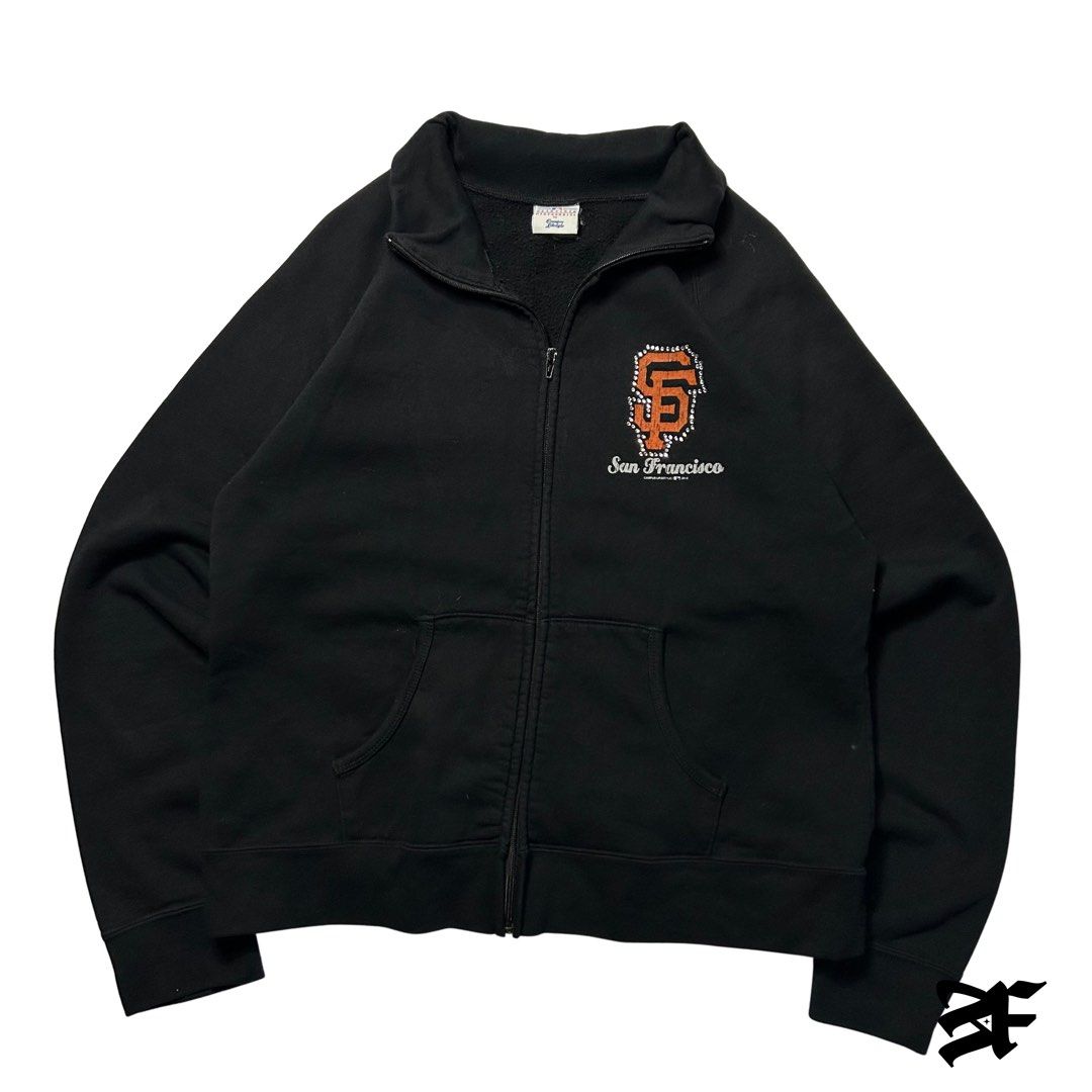 Y2K MLB X SF Giants Jacket (Category: Tshirts & Polo Shirts ) located in Antipolo. Submitted by wvyfrnds (Listing ID 1469017167, Image 1). Description: Y2K MLB X SF Giants Jacket Size: M Color: Black Dimensions (Inches): Length: 23.5 Width: 21.5 Color Rate: 9/10 Issues - NONE 395 PLUS SF.