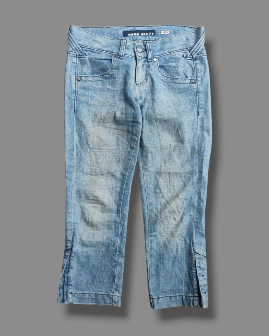 Y2K VINTAGE MISS60 CAPRI PANTS (Category: Other Bottoms) located in Manila. Submitted by _wtfroza (Listing ID 1460600891, Image 1). Description: 📌size: waist: 24-26 (25 on tags) rise: 7 thigh: 10 length: 30 hem opening: 7 (adjustable) -no issues, need wash -9/10, good condition.