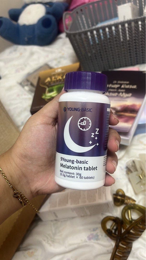 Young-basic Melatonin tablet 60 tablets (Category: Vitamins & Supplements) located in Hulu Langat. Submitted by lyaaqystynaa (Listing ID 1469108937, Image 1). Description: - Product: Young-basic Melatonin Tablets - Quantity: 60 tablets (0.5g per tablet) - Packaging: Purple & white bottle with cute moon & clock design - Benefit: Natural support for a better sleep routine - Condition: 100% brand new and sealed - Trusted Malaysia seller, fast shippi