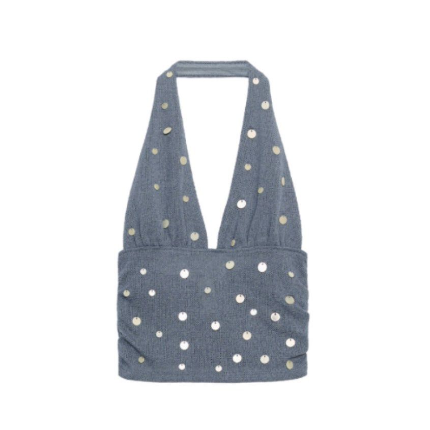 Zara Beaded Halter Top (Category: Sleeveless) located in Cainta. Submitted by taygracie (Listing ID 1469019948, Image 1). Description: Used once. No issues. Bought from Zara Powerplant branch. Size Small.
