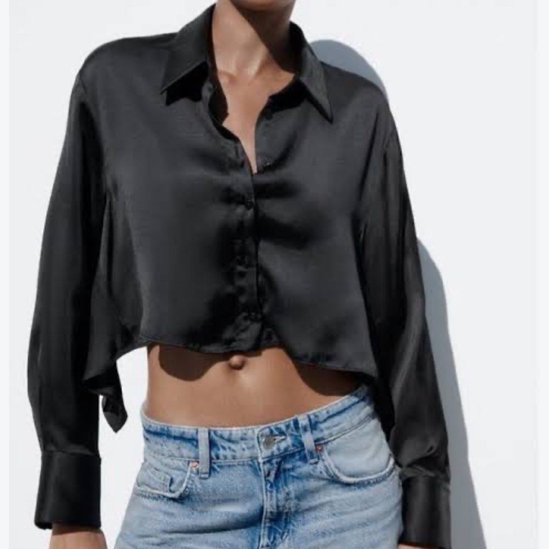 Zara Crop Satin Buttondown (Category: Blouses) located in Taguig. Submitted by intransitforyou (Listing ID 1469125884, Image 2). Description: .