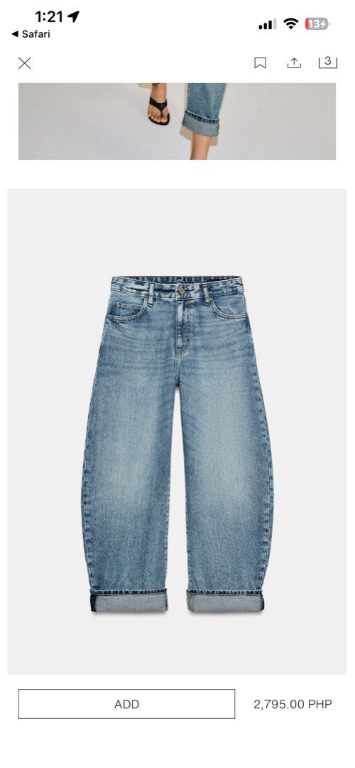 Zara Cuff Barrel Balloon Jeans (Category: Jeans) located in Taguig. Submitted by madeasoncloset (Listing ID 1468973362, Image 2). Description: Still in Store Color Vintage Blue Size 38 Waist 30 .