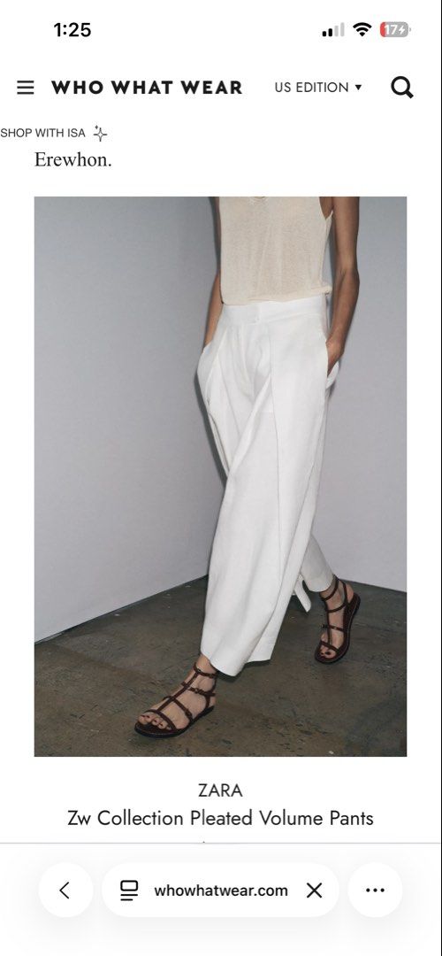 Zara Linen Blend White Volume Pleated Trouser (Category: Other Bottoms) located in Taguig. Submitted by madeasoncloset (Listing ID 1468974082, Image 3). Description: Bought 3k + Size M Super nice Fixed price Will keep this one rather sell it lower.