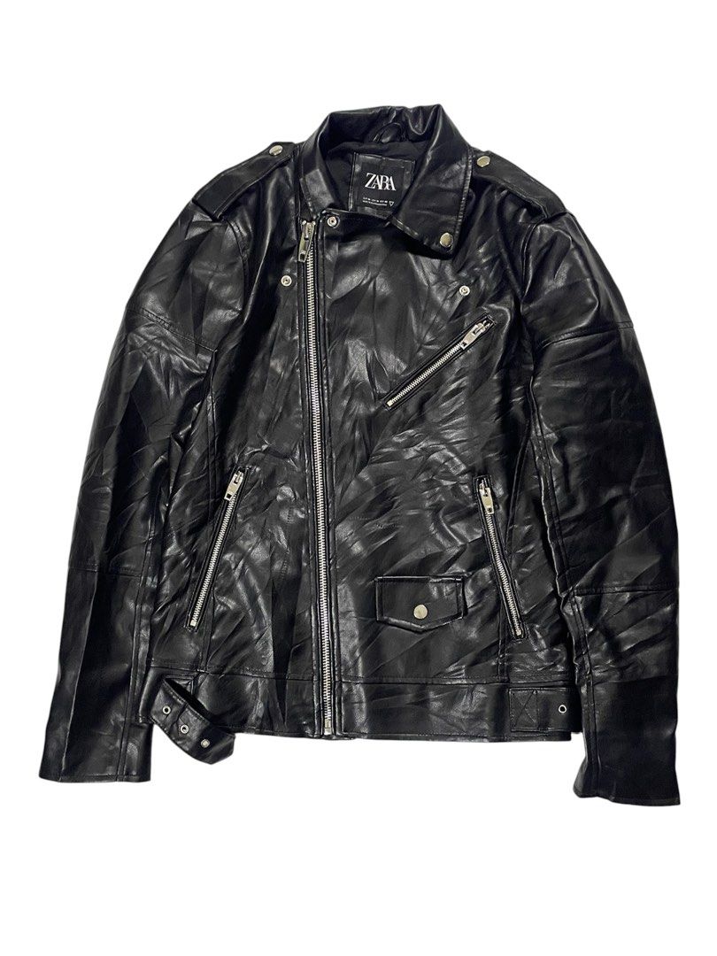 ZARA MAN LEATHER BIKER JACKET (Category: Coats, Jackets and Outerwear) located in Pasay City. Submitted by digital_wardrobe.ph (Listing ID 1468972382, Image 1). Description: ZARA MAN LEATHER BIKER JACKET details size: small - medium width: 20 length: 26 price: 1,500 location: pasay city.