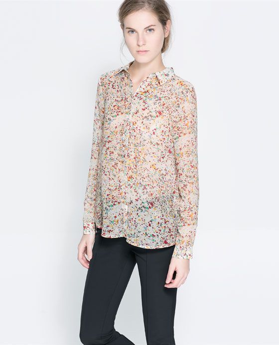 Zara Multicolor Floral Print Long Sleeve Button Down Blouse (Category: Longsleeves) located in Mandaluyong City. Submitted by hopeworldplane (Listing ID 1469033431, Image 1). Description: - Design: Multicolor speckled floral print - Fit & Style: Button-down front, classic pointed collar, long sleeves with button cuffs - Fabric: Lightweight and slightly sheer; perfect for tucking in or wearing loose.