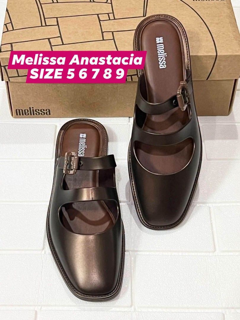100% ORIGINAL MELISSA (Category: Flats & Sandals) located in Manila. Submitted by mydytrends (Listing ID 1465427880, Image 1). Description: NEGO PRICE FOR SURE BUYER - Brand/Model: Melissa Anastacia - Color: Bronze - Design: Double strap with adjustable side buckles, closed toe, and square toe silhouette - Style: Comfortable slip-on - Packaging: Includes original Melissa shoebox - Availability: Multiple sizes available SIZE 5 6 7 8 9.