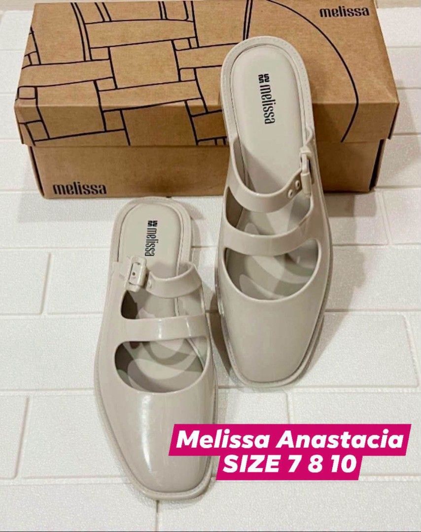 100% ORIGINAL MELISSA (Category: Flats & Sandals) located in Manila. Submitted by mydytrends (Listing ID 1465428613, Image 1). Description: NEHO PRICE FOR SURE MINER - 100% Original Melissa Anastacia sandals - Color: Elegant neutral cream/beige - Available Sizes: 7, 8, 10 - Features a chic square toe and trendy double-strap buckle design - Made of signature comfortable and durable Melissa jelly material - Complete with original box.