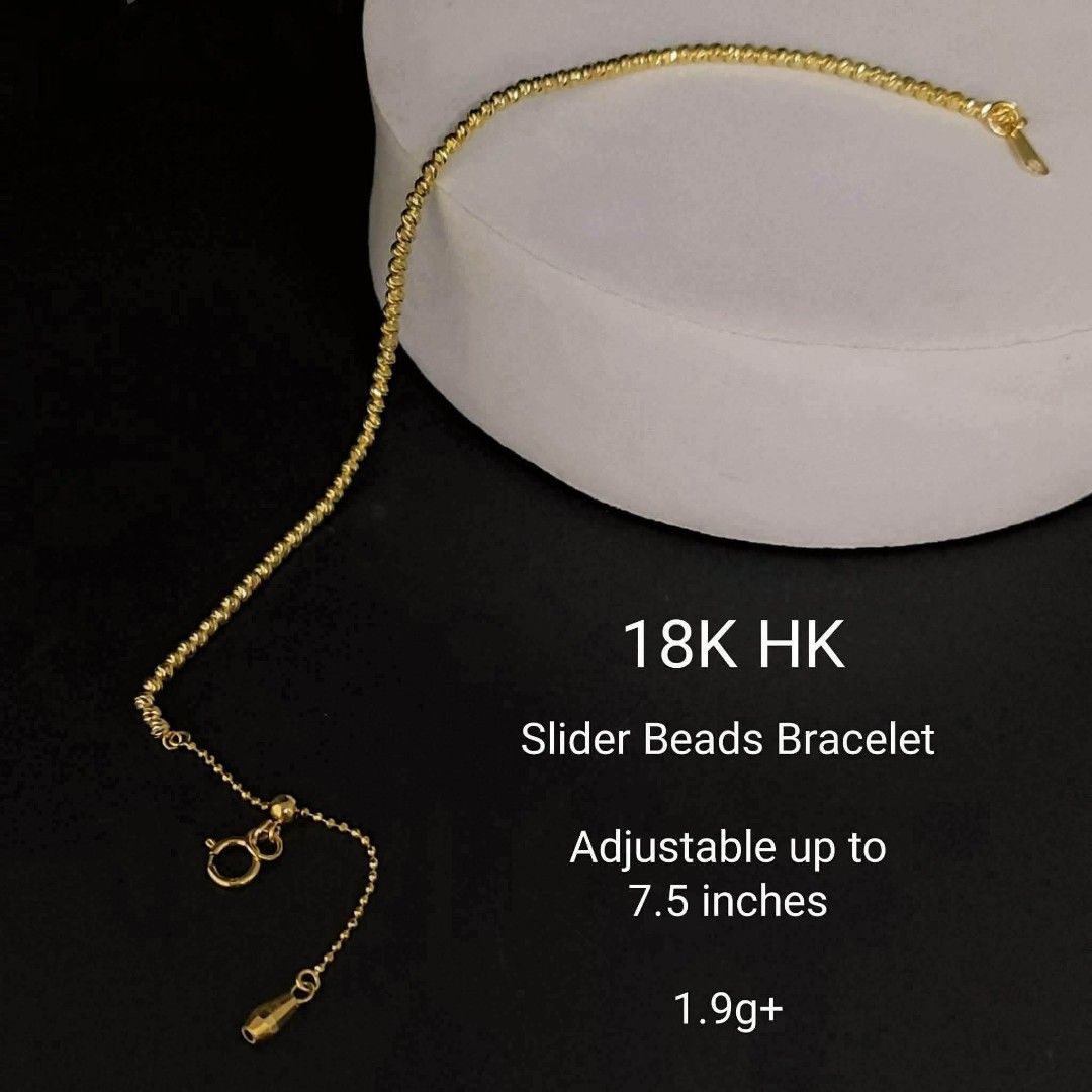 18k Hk gold adjustable beads bracelet (Category: Bracelets) located in Manila. Submitted by bhelgoldseller2ndaccount (Listing ID 1465415604, Image 1). Description: New!!✨New!!✨New!! Authentic 18k Hk Golds 💯pawnable/naisasanla 💯with high appraisal rate 💯good investment 💯Direct supplier price 👉OPEN for resellers 🌺please take time to evaluate their actual sizes and grams 👉Best panggift for all occasions ✅ Sold per grams not per piece Kya lowe