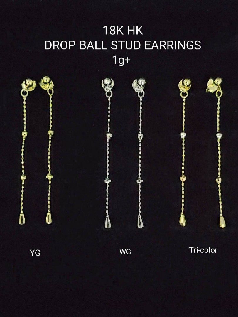 18k Hk gold drop ball stud earrings (Category: Earrings) located in Manila. Submitted by bhelgoldseller2ndaccount (Listing ID 1465463228, Image 1). Description: New!!✨New!!✨New!! Authentic 18k Hk Golds 💯pawnable/naisasanla 💯with high appraisal rate 💯good investment 💯Direct supplier price 👉OPEN for resellers 🌺please take time to evaluate their actual sizes and grams 👉Best panggift for all occasions ✅ Sold per grams not per piece Kya lowest 
