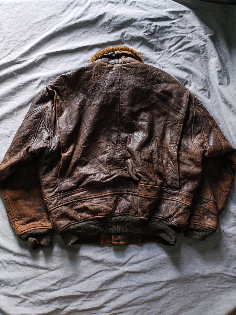 1980s Avirex US navy type G-1 flight leather jacket (Category: Coats, Jackets and Outerwear) located in Baguio. Submitted by used_clothing2600 (Listing ID 1465479207, Image 2). Description: Avirex USA 1980s type G-1 flight leather jacket size XS verygood condition signs of usage pit to pit 24 length 26 shoulders 22 sleeve length 22.5 P 12,500.
