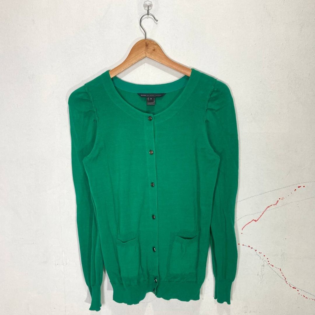 2010 Marc By Marc Jacobs Cardigan (Category: Coats, Jackets and Outerwear) located in Quezon City. Submitted by stylenpick (Listing ID 1465467759, Image 1). Description: Brand: Marc By Marc Jacobs Made in: China Year: 2010 Material: Cotton Color: Kelly Green Marked size: M Sizing: Measurements (laid flat): Shoulders: 13.5" Sleeves: 25” Bust: 17” Waist: 15" Length: 25” Color rating: 8.5/10 Condition overall: 8/10 Flaws: missing one button jewel, c