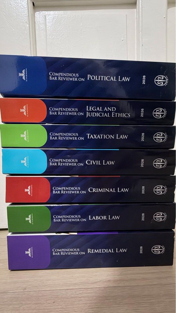 2026 Compendious Bar Reviewer (Category: Textbooks) located in San Mateo. Submitted by missindependent19 (Listing ID 1465500498, Image 1). Description: 2026 Compendious Reviewer. Commercial Law Reviewer not included. No highlights. Selling individually or as set. Sold as set Php7,000 Individual prices Political Law - 1400 Taxation Law - 700 Civil Law - 1000 Labor Law - 1300 Criminal Law - 1200 Remedial Law - 1600 Legal Ethics - 700 .