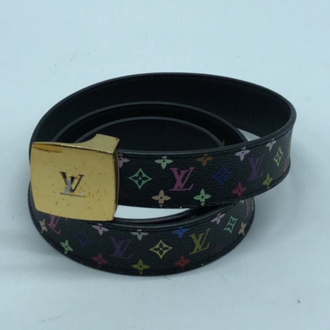 267009689 LOUIS VUITTON BELT MONOGRAM MULTICOLOR SMALL (Category: Belts) located in Taguig. Submitted by ecoring.ph (Listing ID 1465474546, Image 1). Description: ◆CONDITION: B- ◆DESCRIPTIONS: (Other defects/info:) The body of the belt is scratched, scuffed, stained, dirty, and has press marks, showing signs of use. The underside of the belt is scratched, scuffed, wrinkled, press marks, and showing signs of use. The rubber lining of the belt is s