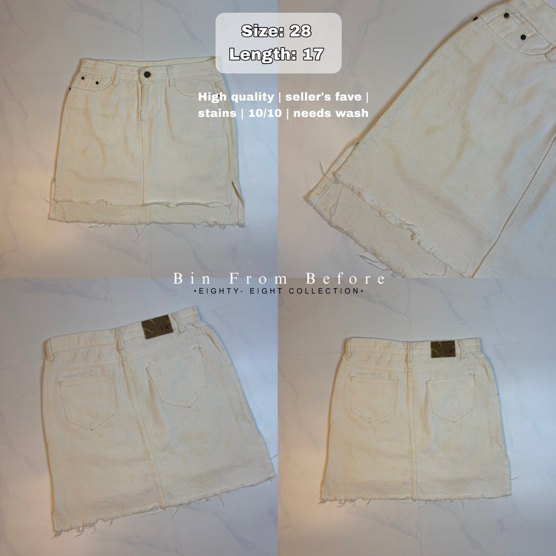 28 Basic White Skirt (Category: Skirts) located in Dagupan City. Submitted by bincloset (Listing ID 1465553851, Image 1). Description: Basic White Skirt✨ Size: 28” | Length: 17” Flawless - FB Page: Bin from Before | IG: @binfrombefore .