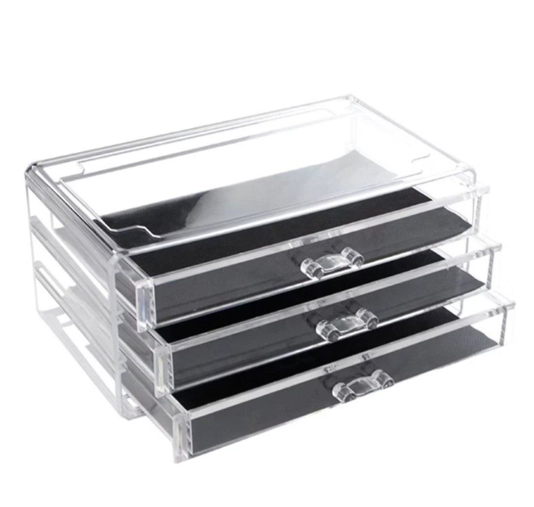 3 Drawer Acrylic Makeup Organizer (Category: Other Home Decor) located in Taguig. Submitted by altainfante (Listing ID 1465492846, Image 1). Description: ​3 Pull-Out Drawers: Features three tiered drawers with clear acrylic handles for easy sliding and access to your items. See photos for actual stock. .