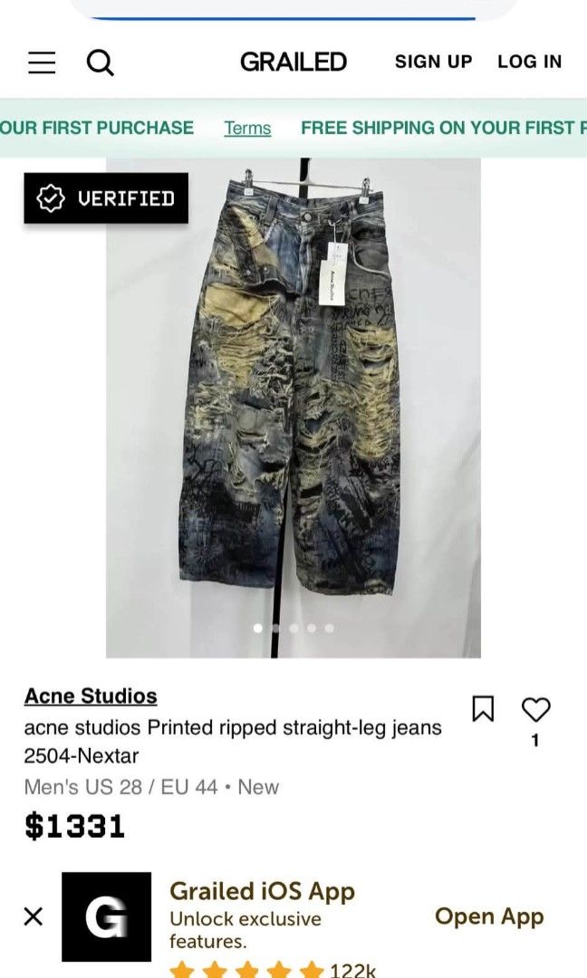 4CN3 STUD10S PRINTED R1PP3ED PANTS BAGGY (Category: Jeans) located in Navotas City. Submitted by DalVintage (Listing ID 1465478481, Image 2). Description: size XL 33 TO 34 WIDTH 41 LENGTH 11 LEG OPENING.