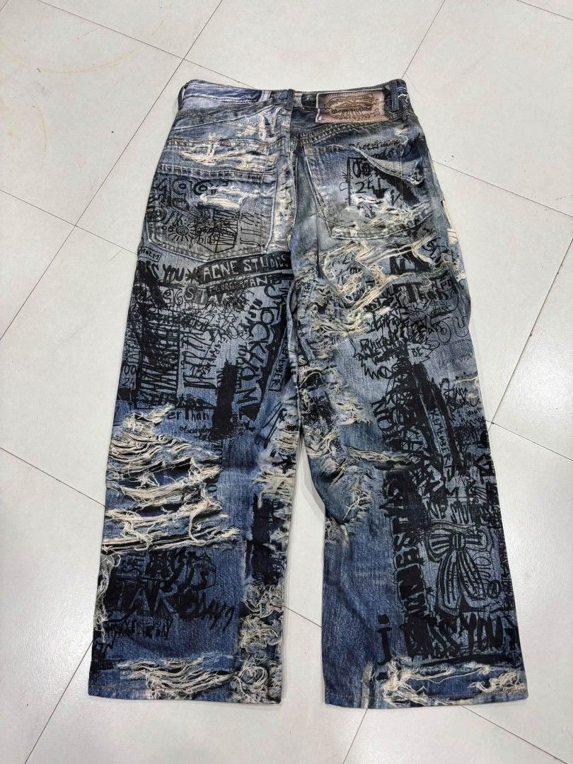 4CN3 STUD10S PRINTED R1PP3ED PANTS BAGGY (Category: Jeans) located in Navotas City. Submitted by DalVintage (Listing ID 1465478481, Image 3). Description: size XL 33 TO 34 WIDTH 41 LENGTH 11 LEG OPENING.