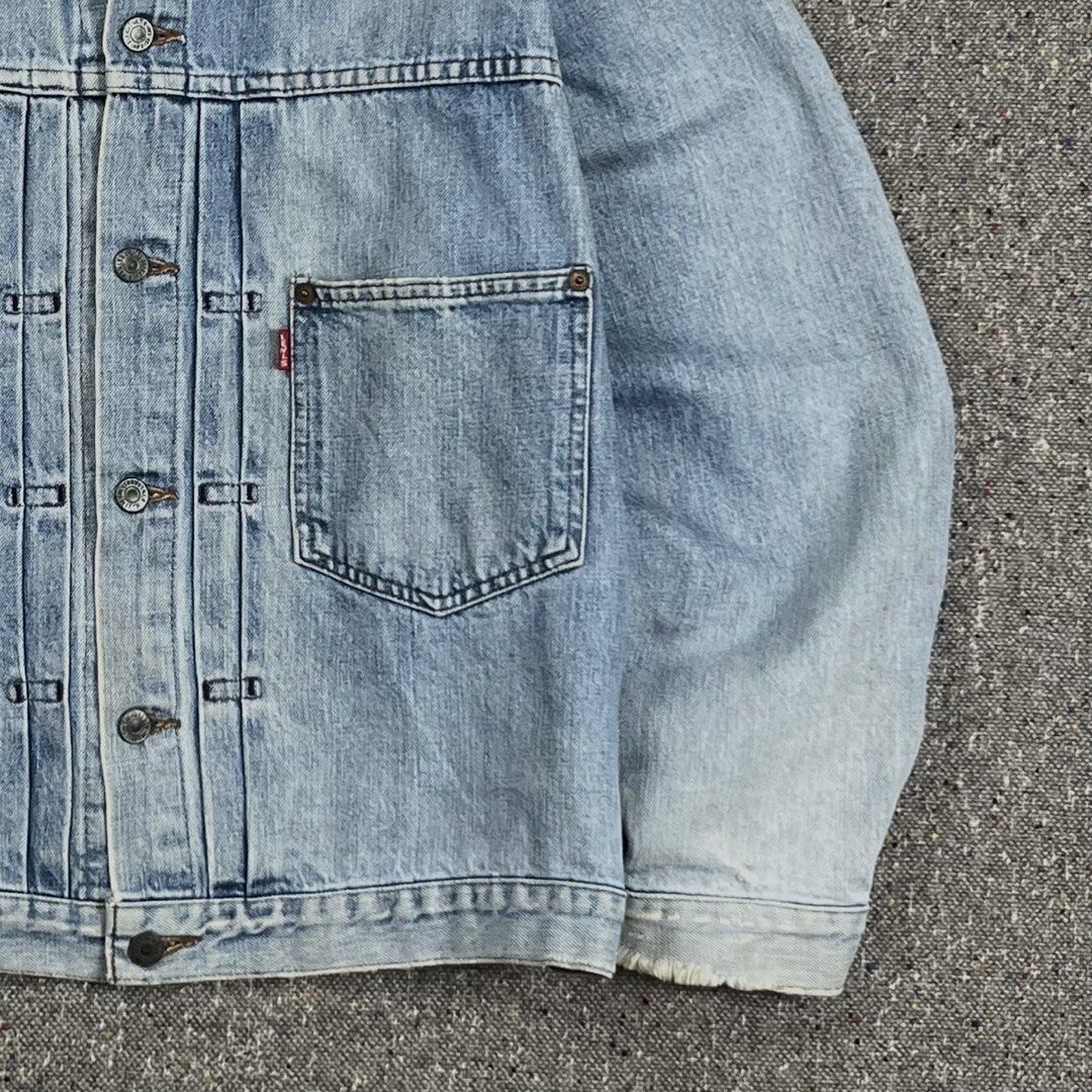 90’s LVC Levis Repro Big E Type-l buckle back Denim Jacket (Category: Coats, Jackets and Outerwear) located in Zamboanga. Submitted by rag_20 (Listing ID 1465554049, Image 3). Description: 90’s LVC Levis Repro Big E Type 1 buckle back Denim Jacket The Levis Type 1 denim jacket (historically cataloged as the Lot 506XX) is the oldest generation of Levi’s jackets, highly coveted by collectors for its distinct buckle back (cinch back) waist adjustmen