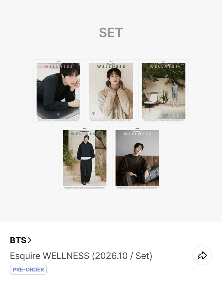 🌸 Esquire WELLNESS (2026.10 / Set) 🌸 (Category: K-Wave Merchandise) located in Cabanatuan. Submitted by just.jamee (Listing ID 1465439216, Image 1). Description: [Pre-order] Weverse release date: October - November 2026 NETA to PH once KR add on hand and ready for loading 🌸 Esquire WELLNESS (2026.10 / Set) 🌸 🏷️ Php 1,250.00 Each 🏷️ Php 4,300.00 Set (All in except LSF) NRDP 20% THEN BALANCE OCT 15 and NOV 15'26 🤝 DM to order/mine.