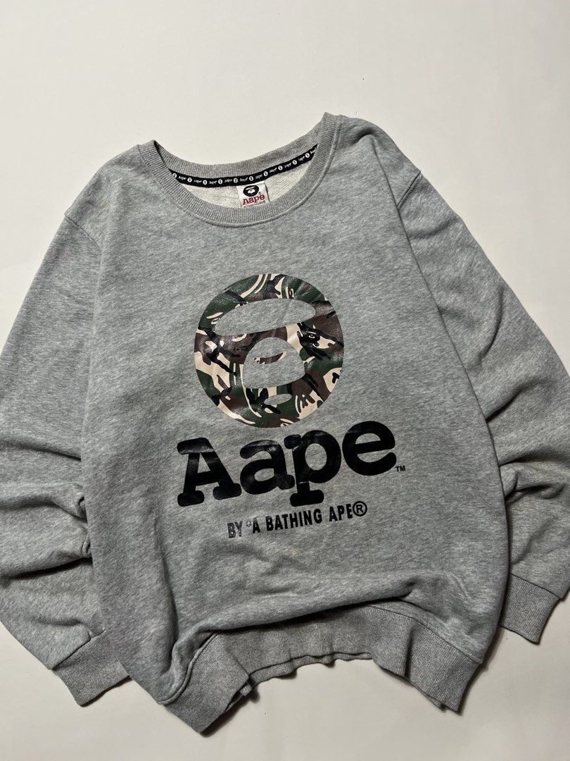Aape grey sweatshirt (Category: Hoodies) located in Manila. Submitted by tripnimichael (Listing ID 1465464624, Image 2). Description: Size-Large Width-22 Length-27 Issue-None .