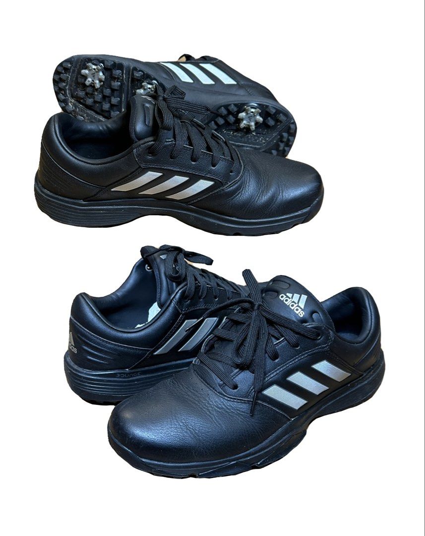 Adidas Bounce Spiked Golf Shoes US10 (Category: Sneakers) located in Muntinlupa City. Submitted by alabangbargains (Listing ID 1465513093, Image 3). Description: black leather size: 10US Adidas Bounce Spiked no tag no box slightly used needs cleaning only no flaw mop: gcash or bank transfer sf: buyer will book and pay for their courier.