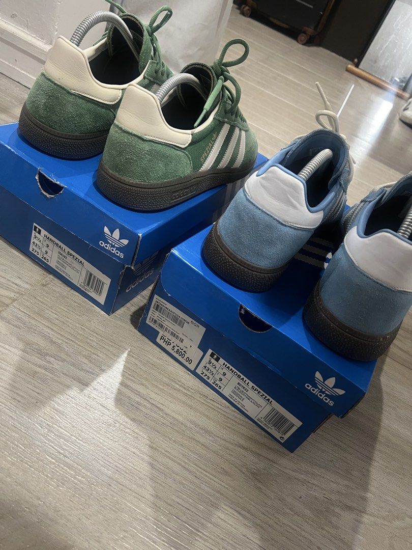 Adidas Handball Spezial Shoes Bundle (Category: Casual Shoes) located in Tagbilaran City. Submitted by santoninoniel (Listing ID 1465504374, Image 2). Description: someone buy my shoes!! i don’t use these two anymore 😩 selling both together for only 5,800 🦕 light blue (with white laces) - bought from zalora 😙 🐢 green (no white laces) - bought in hong kong 😮‍💨 both come with a free shoe tree and their original box 😎 *shipping via J&T *buyer