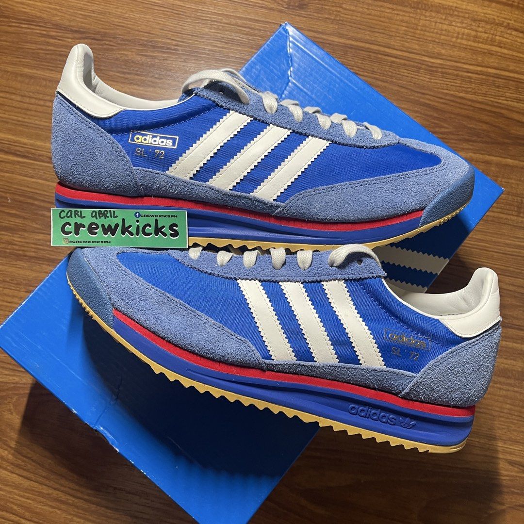 Adidas SL 72 'Blue / White' (Category: Sneakers) located in Pasig City. Submitted by crewkicks.ph (Listing ID 1465439006, Image 2). Description: Adidas SL 72 'Blue / White' Size 10 US M Used once (like new) Complete OG ₱ 2,498 ONLY! (SRP ₱6,000) Give us a follow on insta @crewkicksph for a discount! ORTIGAS CENTER.