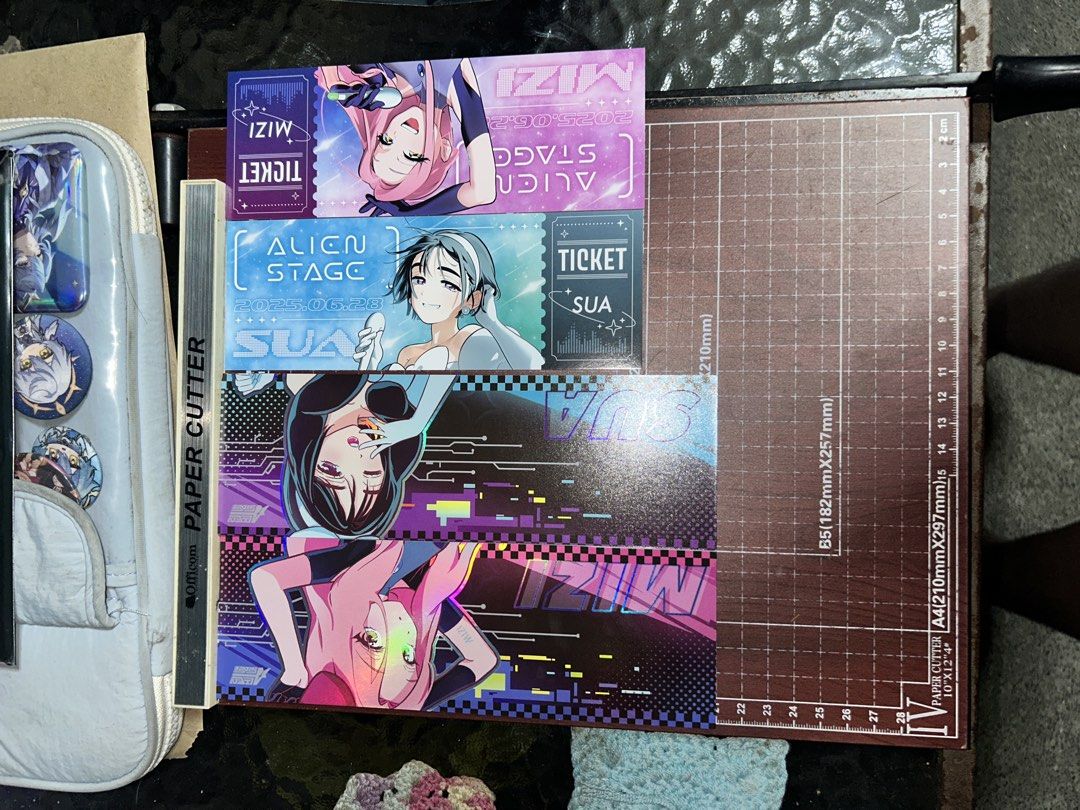 Alien Stage Mizi and Sua Ticket Set (Category: Character Goods) located in Quezon City. Submitted by soyuemilk (Listing ID 1465533515, Image 2). Description: Alien Stage Mizi and Sua Rabbit Series Laser Tickets and Normal Tickets. Sold as a set! Can do Lalamove or Meetups! Meetups can be in SM North EDSA, Trinoma, SM Megamall, Shangrila Plaza..