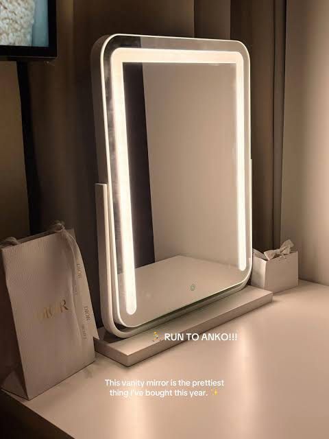ANKO White LED Mirror (Category: Mirrors) located in Manila. Submitted by charmscollections (Listing ID 1465438028, Image 1). Description: Brand New and Ready to Ship 💯% Original bought from Anko 2,400 - Original price > 52cm(H)x40cm(W)x12cm(D) > touch sensor switch control > adjustable brightness > adjustable viewing angle > 3 color light settings: cool, warm and natural MOP - GCash•BPI•UB .