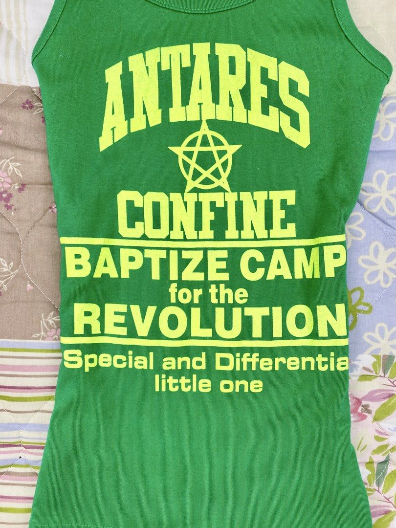 Antares Graphic Slogan Tank Top (Category: Sleeveless) located in Angeles City. Submitted by fruits.ph (Listing ID 1465441751, Image 3). Description: Measurements B:12” W:12” L:22” Size on Tag: ❌ Best Fit: S-M *Flat lay measurements* Mannequin Size: M (34”; 25”) Color Rate: 10/10 Flaws: None Fabric Type: Cotton/ Stretchable Fabric ***Color may vary due to lighting. This item is properly washed and disinfected.***.